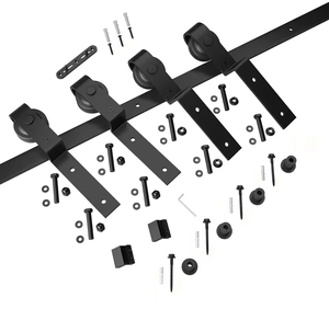 Kit de herrajes para <span class=keywords><strong>puerta</strong></span> corredera de granero de derivación de acero al carbono pesado, sistema de pista única, colgador de rodillo básico, fácil de puertas interiores, casas - Product Image 4