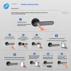 Serrure de porte sphérique en bois avec empreinte digitale et mot de passe, connectée Wi-Fi/application Tuya, passerelle électronique intelligente pour usage intérieur - Product Image 3