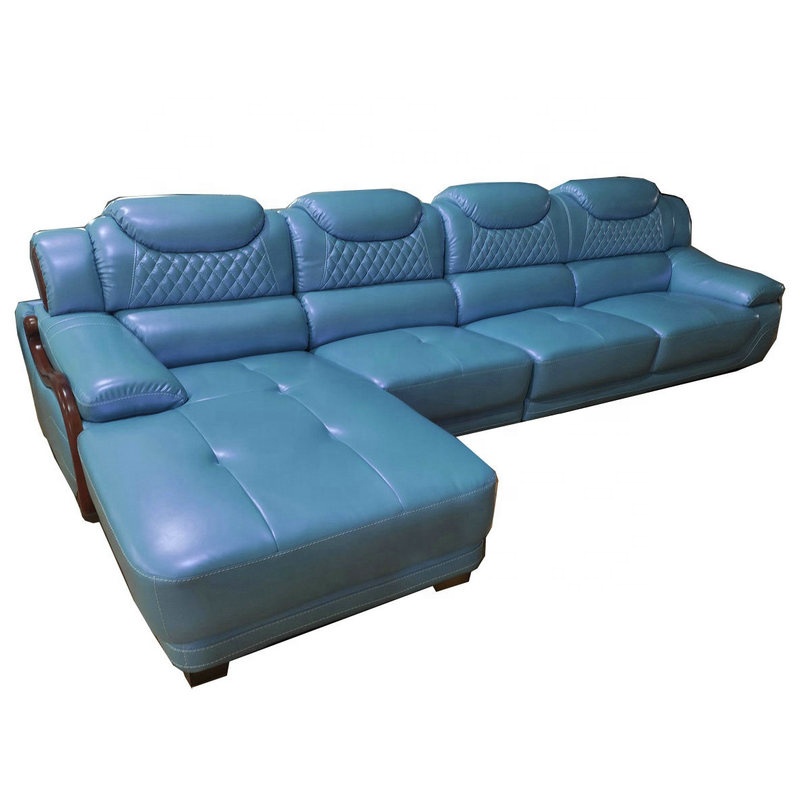 Роскошный роскошный диван синего цвета по оптовой цене godrej, дизайнерский кожаный диван L-образной формы