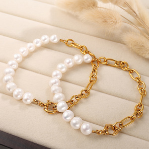 ชุดสร้อยคอเหล็กไทเทเนียมประดับมุกน้ำจืด สายลูกปัดสีขาว ใส่ได้ทุกวันสำหรับทุกเพศ - Product Image 2