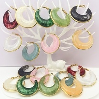 Pendientes de Aro Huecos Coloridos de Acero Inoxidable con Baño de Oro de 18K, Joyería de Resina Gruesa a la Moda, Resistentes al Agua, Venta al por Mayor