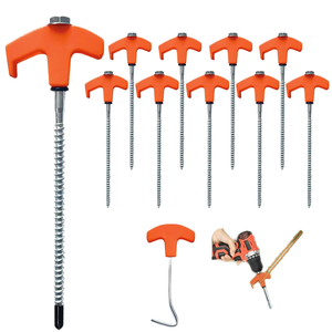 Piquets de tente avec poignées en plastique orange, clous de sol en spirale en acier inoxydable pour le camping en plein air, utilisables en toutes saisons - Product Image 1