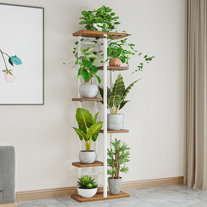 Support pour plantes à plusieurs niveaux en bois et métal, support à fleurs pour l'intérieur et l'extérieur, pour la maison, le jardin, le balcon, plantes vertes, design minimaliste - Product Image 2