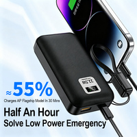 Batterie externe détachable 22,5W 10000mAh avec 3 sorties, affichage numérique, cordon de transport, multi-ports, pour voyage
