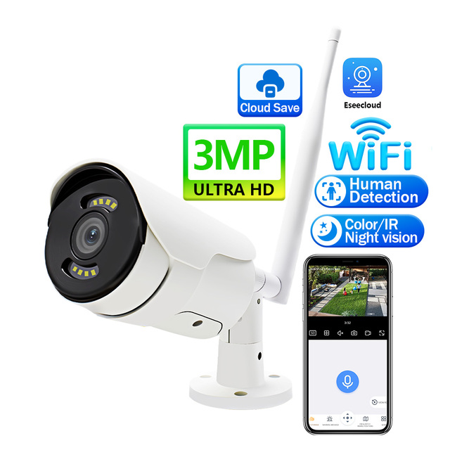 3MP Full Color Night Vision WiFi Camera with Bluetooth Pairing and Wireless Connection Home Security Camera