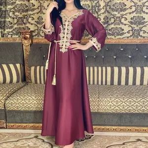 Yibaoli orta doğu abaya elbise nakış dantel kaftan fas kaftanlar dubai kadınlar kaftan elbiseler kemer ile