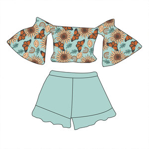 Abito da ragazza Boutique top con spalle scoperte maniche svasate pantaloncini in pizzo tessuto morbido motivo personalizzato - Product Image 6