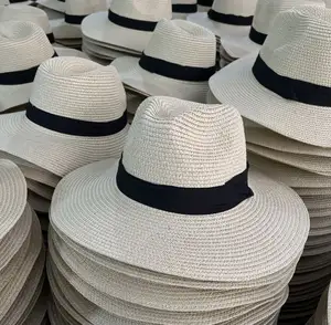 夏季沙滩女孩草帽墨西哥牛仔帽定制宽边巴拿马纸草帽带标志腰带