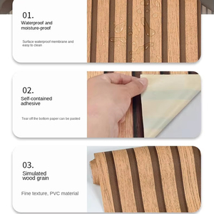 Papier peint <span class=keywords><strong>PVC</strong></span> auto-adhésif 0.25mm papier peint autocollant Style pour hôtel réception fond bande en bois <span class=keywords><strong>Grille</strong></span> murs - Product Image 3