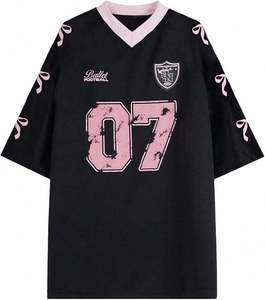 Y2K Siyah Pembe Unisex Büyük Boy Yaz Futbol Forması Numarası 07 V Yaka Kısa Kollu Günlük Sokak Giyimi Spor Tişörtü - Product Image 3