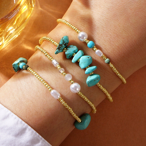 4PCS <span class=keywords><strong>Stretch</strong></span> Turquesa Detritus Conjunto de Cordas Falso Pérola <span class=keywords><strong>Bead</strong></span> Pulseiras para As Mulheres Parenting Jóias de Mãe e Filha - Product Image 3