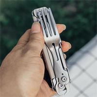 Couteau, fourchette et cuillère pliables 6 en 1 en acier inoxydable, multi-outils de camping avec tire-bouchon pour pique-nique et voyage