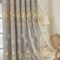 Tissu de rideau occultant double couche brodé à motif floral, style américain, 100 % polyester, poids moyen