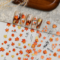 Autocollants 3D en relief pour ongles, feuilles d'érable dorées d'automne, autocollants adhésifs pour ongles Ginkgo, vente en gros