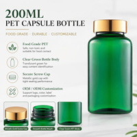 Bouteille ronde en PET vert de 200 ml de qualité supérieure, recyclable, pour médicaments, compléments alimentaires, emballage de stockage en plastique