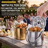 Seau à glace en acier inoxydable 1,6 L avec poignée portable pour bière et vin, facile à nettoyer, double paroi, pour fêtes, bars, KTV