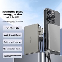 Batterie externe magnétique ultra-fine en alliage d'aluminium avec cordon de recharge sans fil, charge rapide PD20W, batterie au lithium polymère suspendue