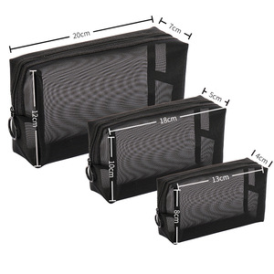 Sac de maquillage écologique en maille transparente avec fermeture éclair, grande/petite capacité, <span class=keywords><strong>minimaliste</strong></span>, portable, à porter à la main, pour retouches cosmétiques - Product Image 5