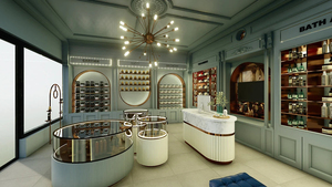 Diseño interior de tienda de perfumes personalizado, estilo europeo de lujo, estantes de exhibición para tienda de perfumes, vitrina de vidrio. - Product Image 1