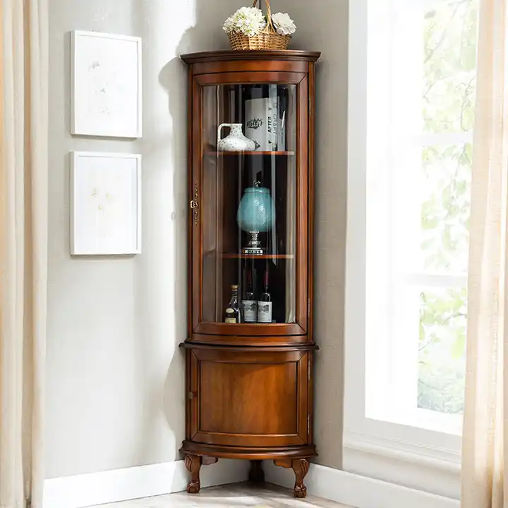 Armoire À Vin D'angle En Verre, Vitrine En Bois Massif, Buffet