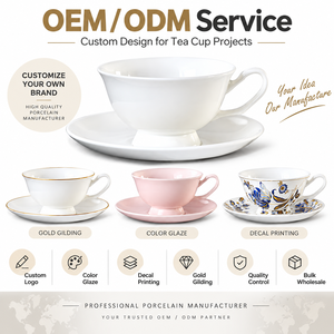 Juego de Taza y Platillo de Té Clásico Personalizado, Porcelana Blanca Pura con Borde Dorado, para Café y Espresso - Product Image 2