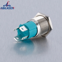 Tombol Tekan logam 16MM saklar IP67 tahan air 12V LED on OFF Latching tombol tekan saklar daya dengan 2 Pin Terminal Solder