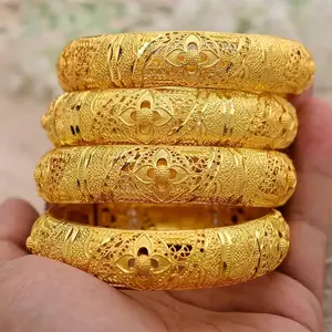 JXX Wholesale Bangle 24K Gold Plated Brass Jewelry Saudi Arabia Hollow Bangle For Women
