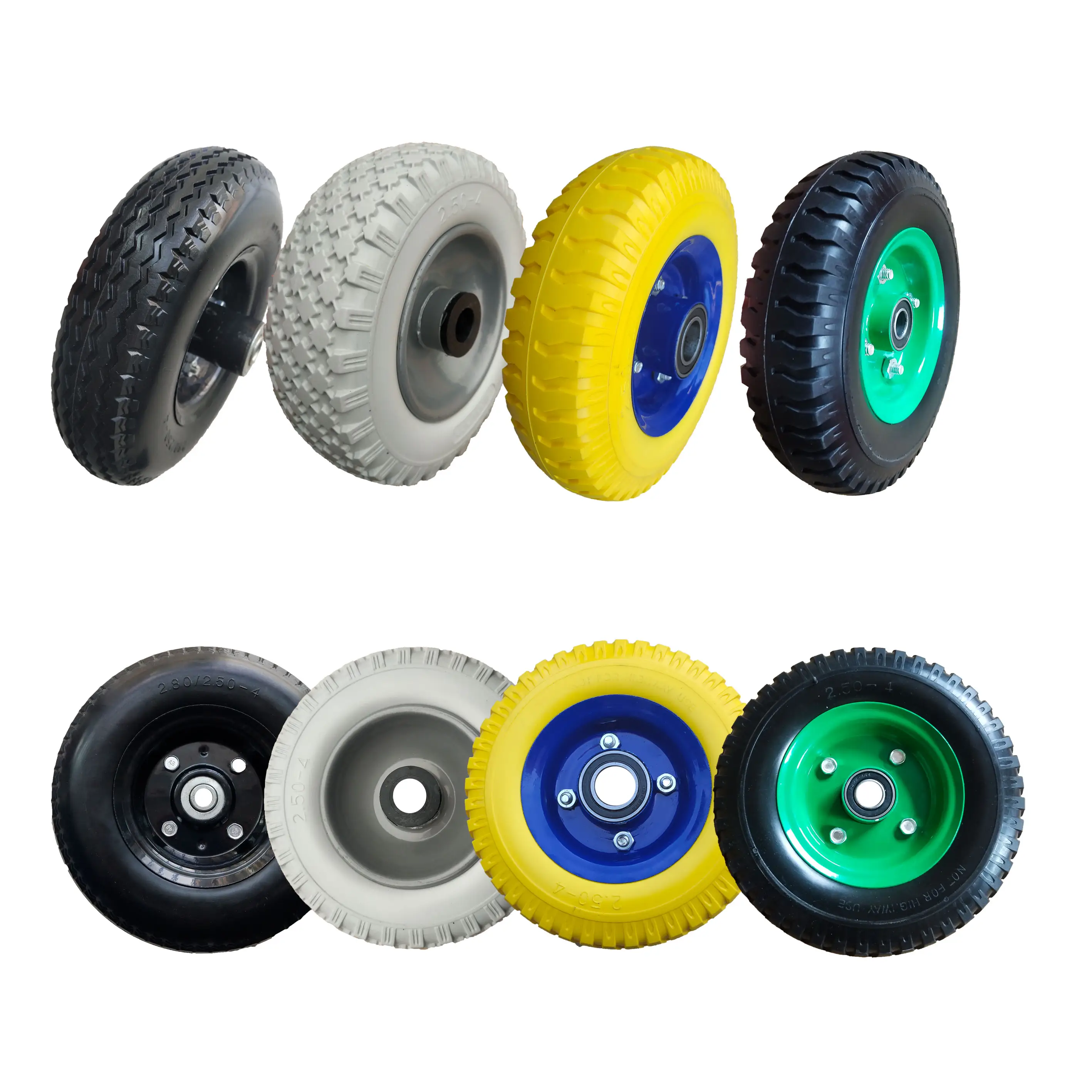 250-4 pu foam type rubber material solid inflatable wheel for wheelbarrow hand trolley