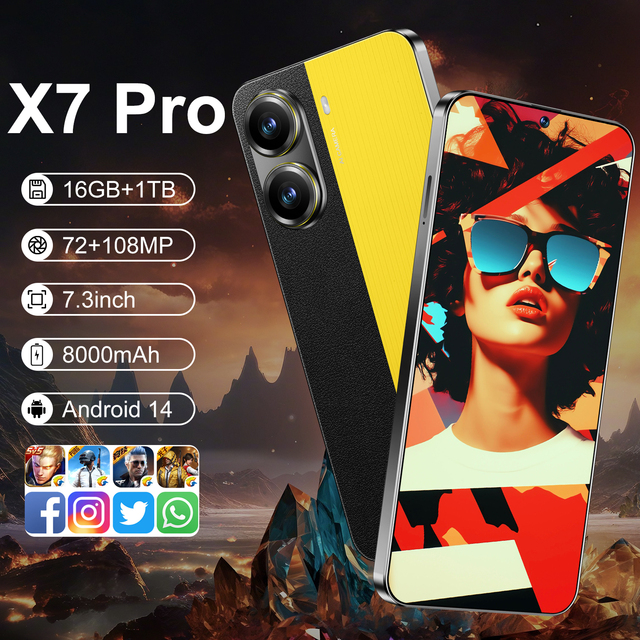 Real High Quality Mobile Phone X7 Pro Smartphone Hot Selling Global 5G Android 14 7.3 Inch 16+1TB X7 Pro Smart Phone Cellphone