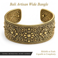 Brazalete Ancho de Filigrana Balinesa Personalizado, Ecológico, de Latón, Color Oro Antiguo, Estilo Boho, Artesanal, para Mujer, OEM, ODM, al por Mayor