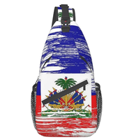 Sac bandoulière personnalisé de haute qualité avec drapeau d'Haïti, logo personnalisé, sac de poitrine, sac à dos bandoulière, sac de voyage