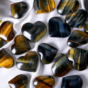 Venta al por mayor de piedras de cristal natural pulido en forma de corazón, piedra de palma tallada, ojo de tigre azul en forma de corazón para regalo - Product Image 3