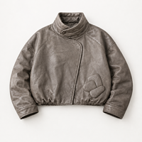 Blouson Bomber en Cuir Lavé Coupe Décontractée Personnalisée avec Broderie Minimaliste en Relief et Silhouette Structurée – Fabrication Usine