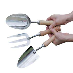 Kit d'outils de jardinage en acier inoxydable avec truelle à manche en bois, outil de désherbage, support pour outils de jardin et présentoir pour pelles de jardin - Product Image 6