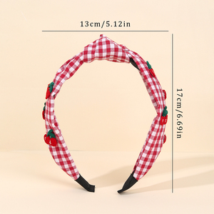 Cn vải màu đỏ kiểm tra Bow Knot hairband với ngọt ngào dệt kim <span class=keywords><strong>Cherry</strong></span> dâu <span class=keywords><strong>headband</strong></span> cho cô gái móc phụ kiện - Product Image 4