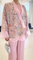 Ensemble 3 pièces en satin, haut, pantalon, veste brodée de fleurs à paillettes, tenue de luxe, mariage musulman, fête de l'Aïd, MSL897
