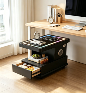 Table basse intelligente moderne avec éclairage LED, plateau en verre trempé, tiroir de rangement, meubles de salon - Product Image 5