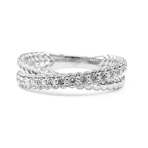 Chine Extraordinaire Garanti 18k Solide Or Blanc Haute Qualité Bijoux En Diamant Slim Twist Mariage Half Way Ring Band - Product Image 1