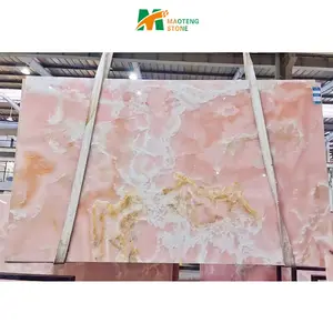 Produsen batu mewah lempengan marmer Onxy polesan merah muda untuk dekorasi dinding rumah