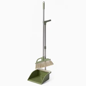 Household floor cleaning sweeping stainless steel handle broom and dustpan set with PET broom bristles