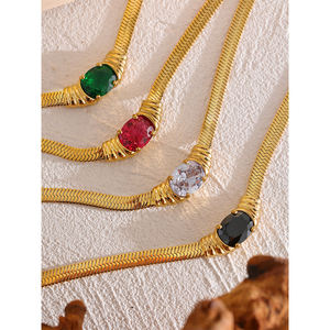 JINYOU 1839 lujo verde grande CZ Zircon cúbico piedra Acero inoxidable serpiente cadena collar <span class=keywords><strong>2025</strong></span> tendencia oro Collar joyería de moda - Product Image 2