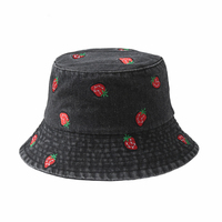 Topi Bucket Denim Siap Kirim Bordir Logo Motif Semangka Bunga Hewan Gaya Jalanan Outdoor Travel Bersepeda Pria Wanita Grosir