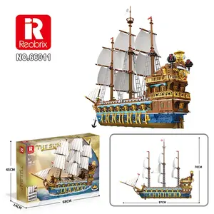 Reobrix 66011 la flotte royale le <span class=keywords><strong>soleil</strong></span> 3162 pièces bateau pirate Anne reine blocs de construction jouets pour enfants cadeau d'anniversaire - Product Image 6