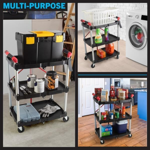 Portable Folding Service Cart - 3 Tier with Wheels for Warehouse And home - Product Image 4