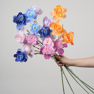 Fleurs artificielles Greenway, fleur de princesse à 3 têtes, pétales en PVC, plante entière, arrangements floraux décoratifs pour mariages et - Product Image 1