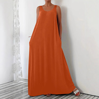 Robe décontractée transfrontalière grande taille à poches, coupe trapèze longue, col en U, taille ample, couleur unie, en polyester et élasthanne, collection Printemps 2026