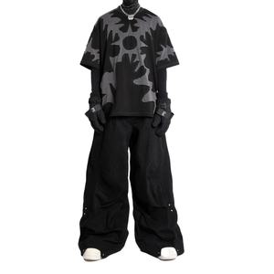 New Arrival Fashion Custom Logo <b>Low</b> <b>Waist</b> Oversized Black Wide Leg Pants Men Baggy <b>Flare</b> Pants - Product Image 1