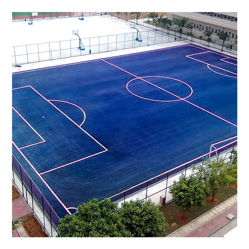 Suelo deportivo resistente a los rayos UV, alfombra sintética verde, césped Artificial de color azul para fútbol