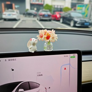 Mini Flower Rabbit Car <b>Ornament</b> Resin Cartoon Decor For Center Console <b>Easter</b> Gift - Product Image 1