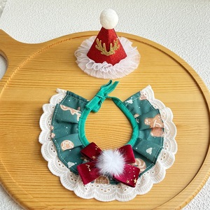 Topi Natal hewan peliharaan merah dan hijau, setelan Natal kerah leher anjing dan topi hewan peliharaan - Product Image 5